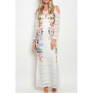 🆕 White Crochet Maxi Floral Dress